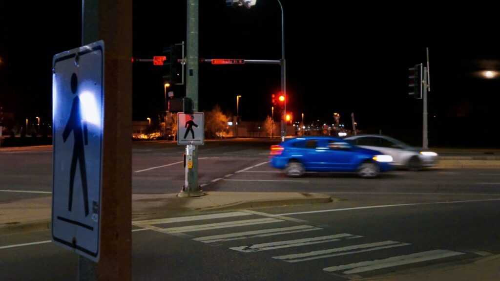 pedestrian safety on dark Halloween night road