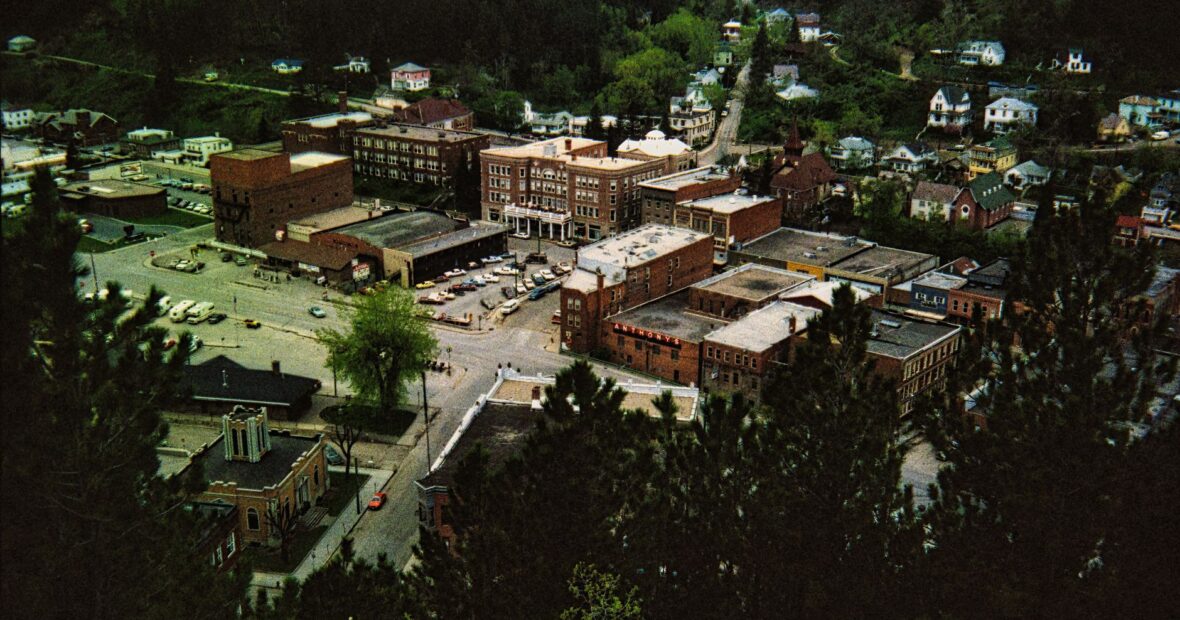 aerial view of the poorest city in North Dakota showing economic hardship