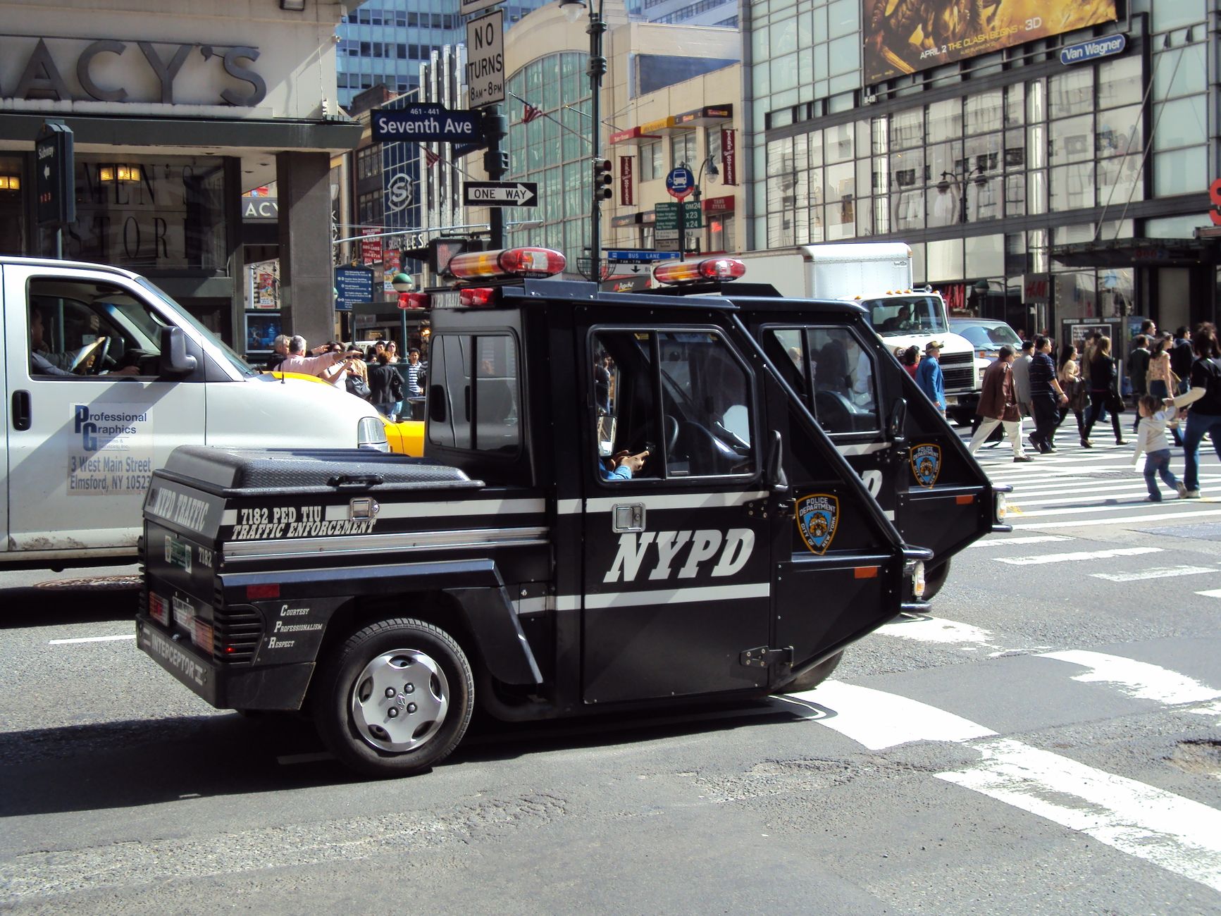 NYPD security robot patrolling Times Square subway station