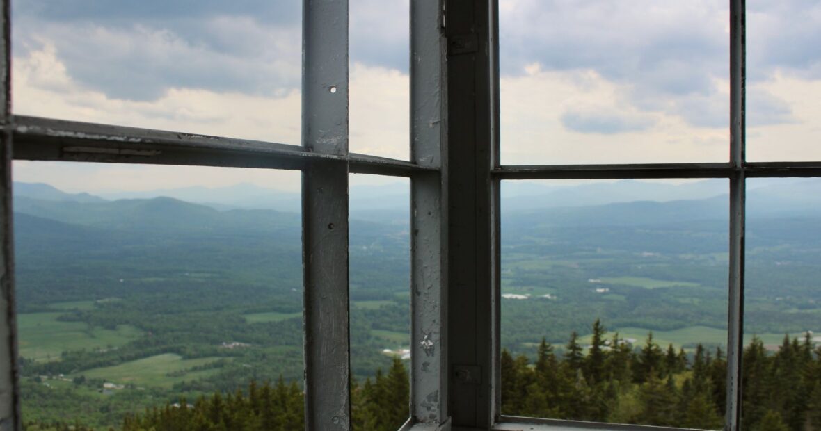 aerial view of Mount Mansfield, Vermont's highest point in autumn