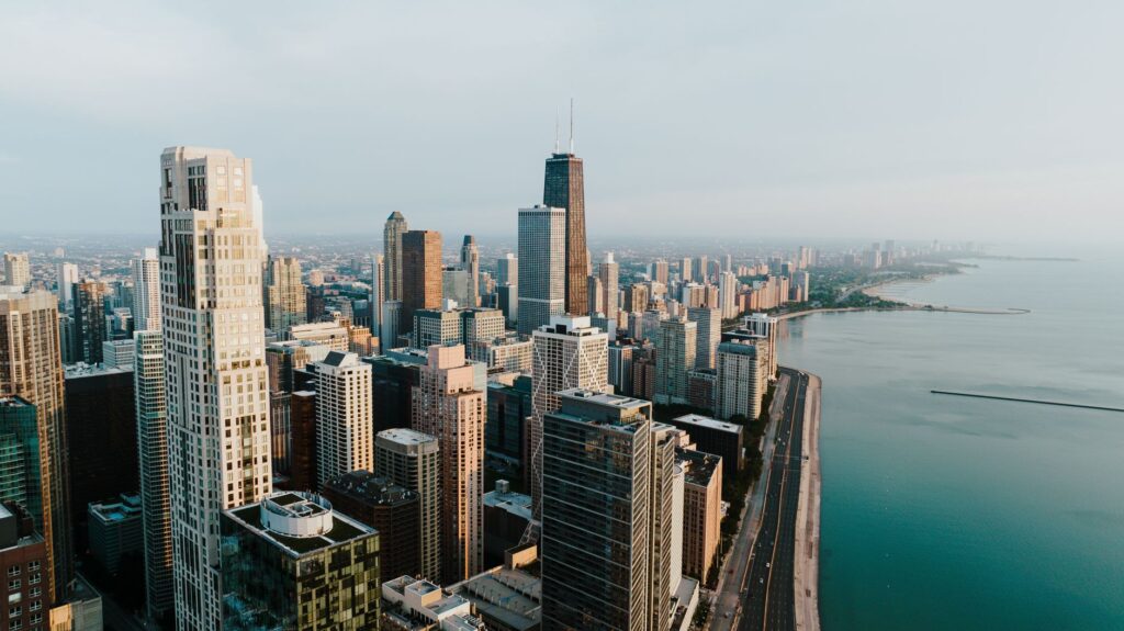 aerial view of Chicago Illinois the city with the highest number of credit card owners in Illinois