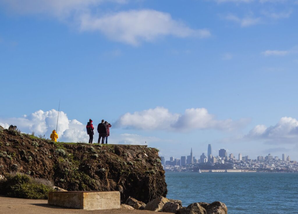 tourists practicing safety awareness near San Francisco waterfront