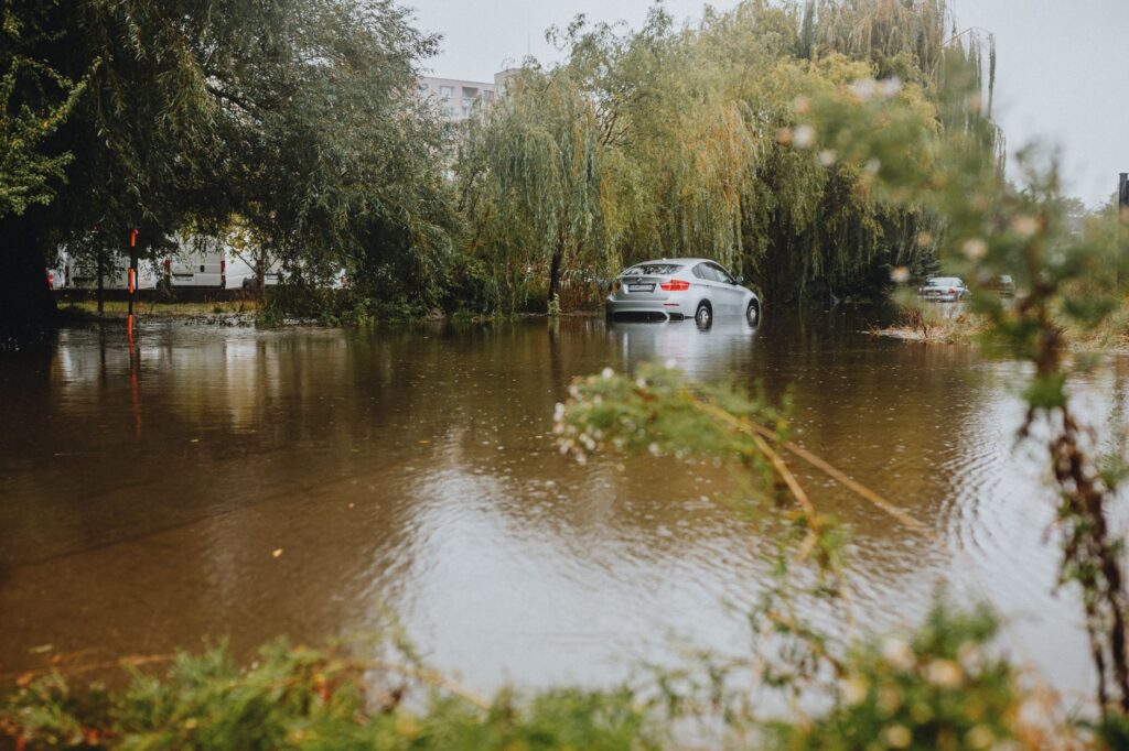 flooded New York City street during a massive storm with heavy rain