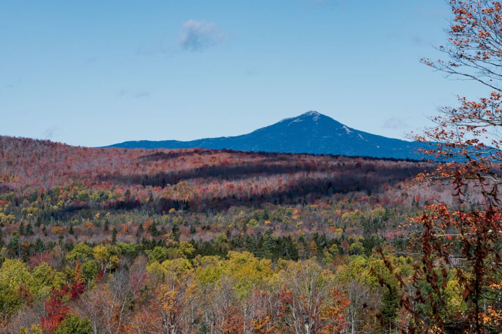 autumn foliage surrounding Mount Katahdin in Baxter State Park Maine