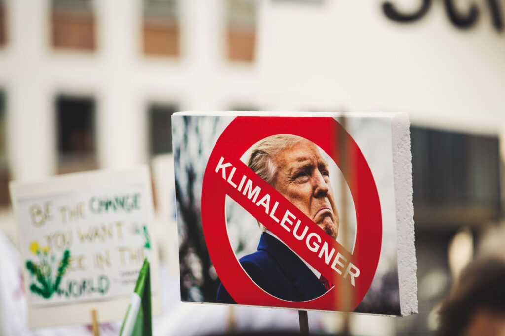 Republican and Democrat campaign signs line a Washington city street in the 2024 battleground war