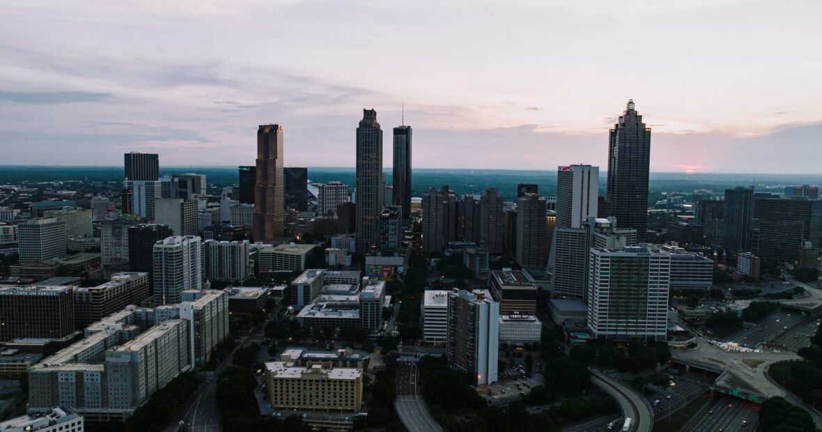 aerial view of a Georgia city representing mental health awareness and suicide prevention efforts