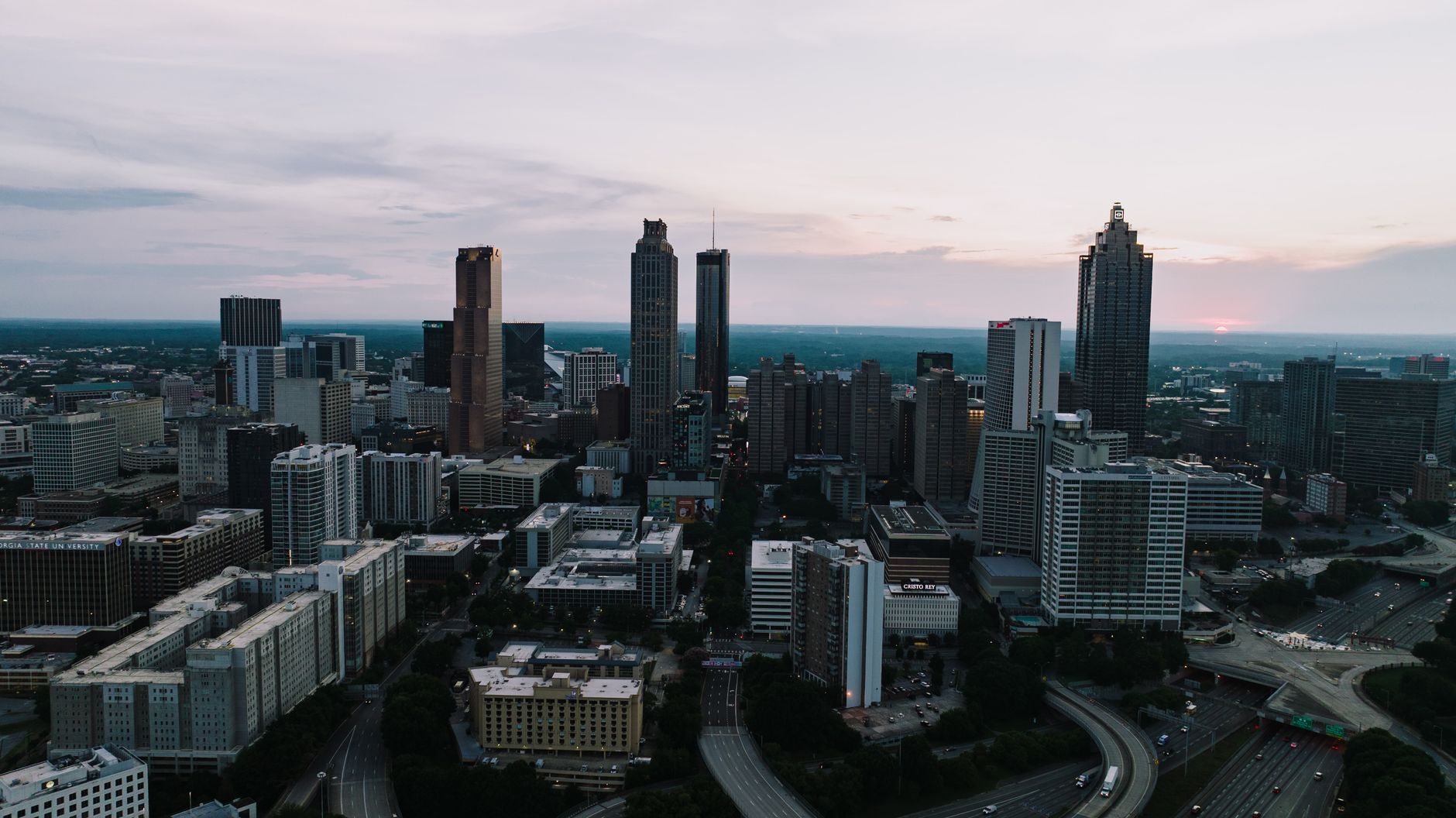 aerial view of a Georgia city representing mental health awareness and suicide prevention efforts