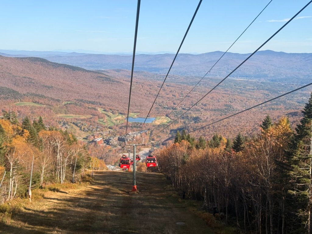 Stowe Vermont village surrounded by fall foliage near Mount Mansfield