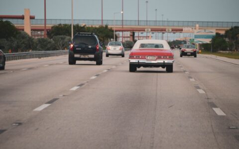 driver following traffic advice on a busy highway