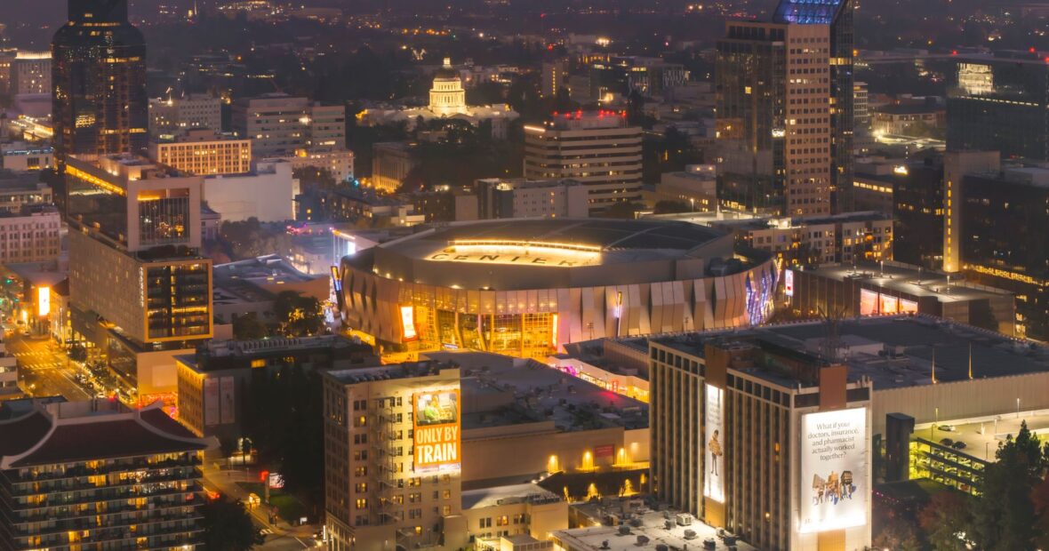 aerial view of a California city representing public health and obesity awareness