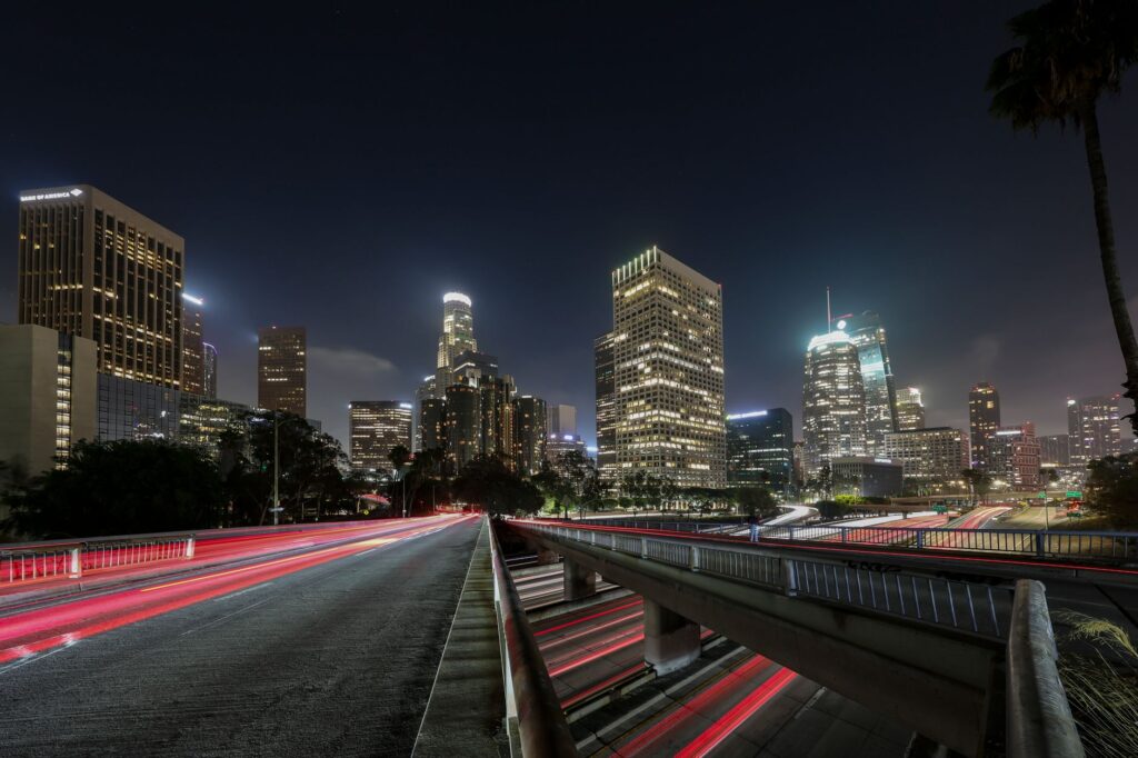 Los Angeles skyline representing the city with the highest COVID-19 death rate in California