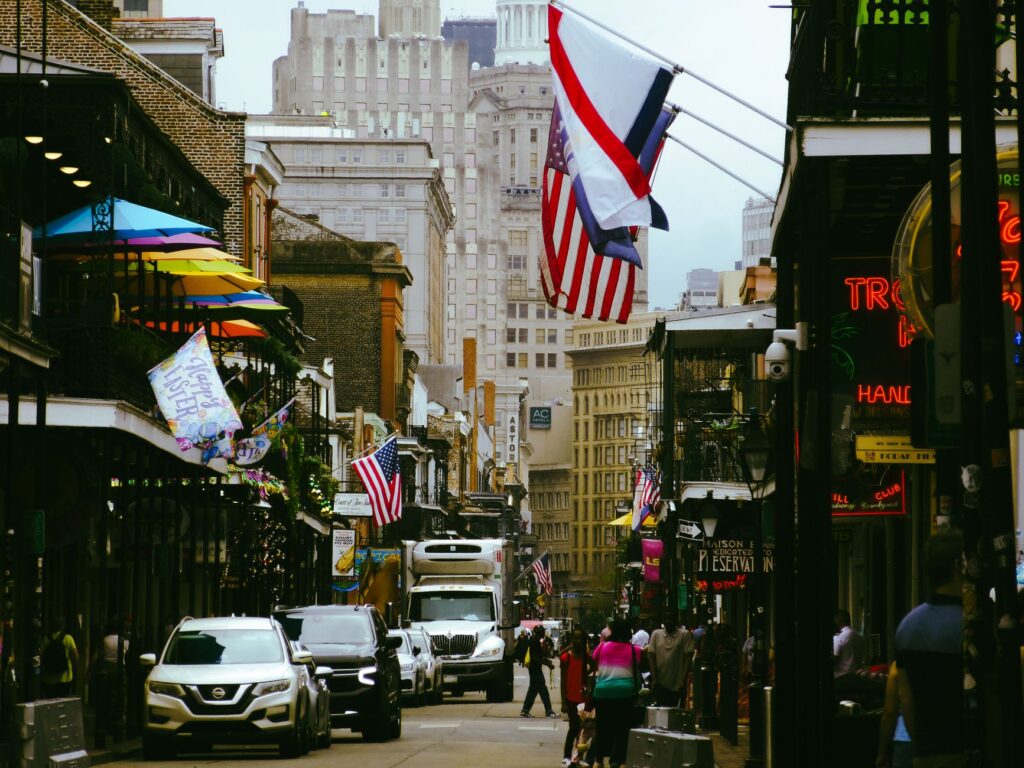 tourists walking safely along New Orleans French Quarter streets