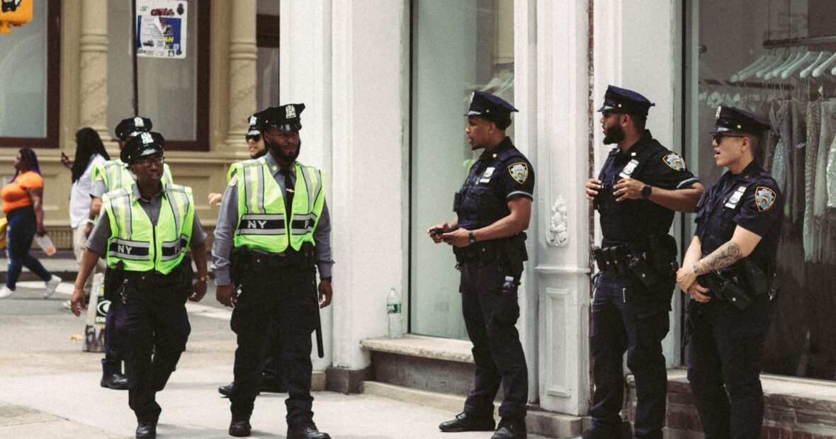 NYPD officers near Union Square during a stabbing investigation