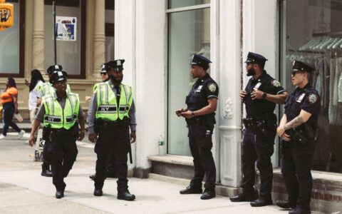 NYPD officers near Union Square during a stabbing investigation