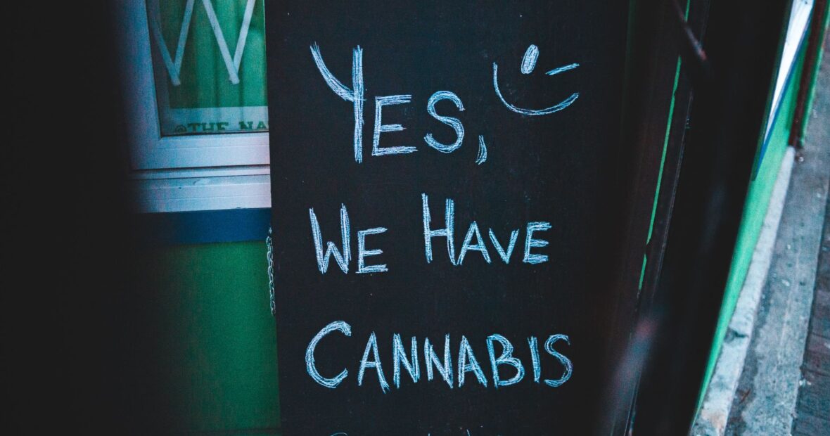 aerial view of Massachusetts city with cannabis dispensary signage