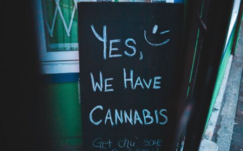 aerial view of Massachusetts city with cannabis dispensary signage