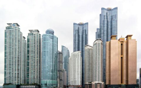 aerial view of cities with the most skyscrapers at dusk