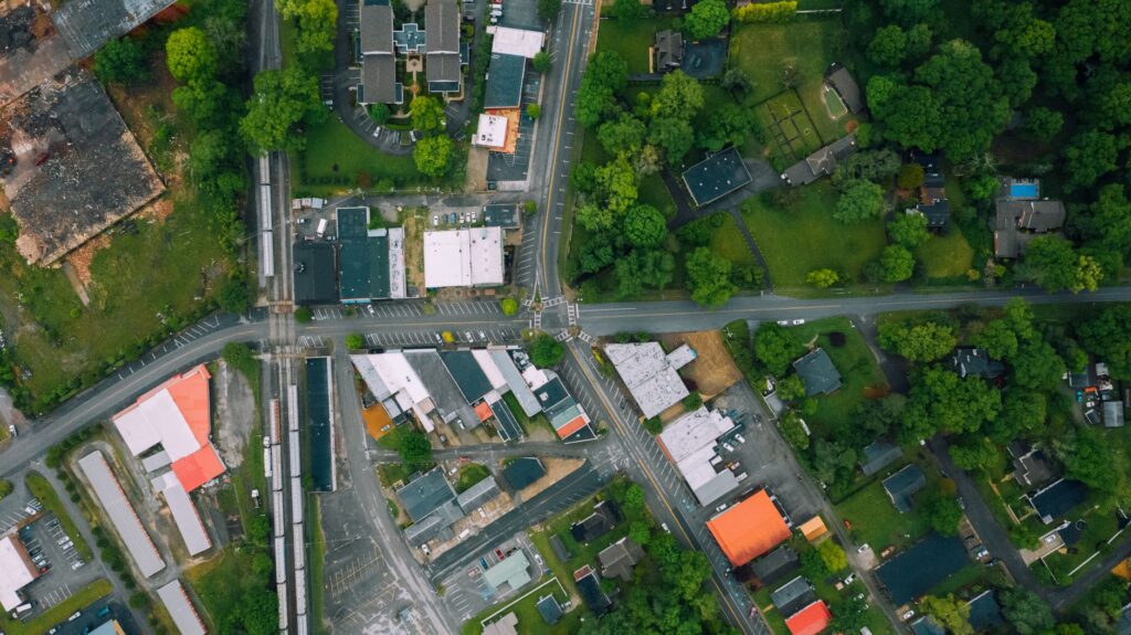 a quiet Georgia street representing the mental health challenges facing rural communities in the state