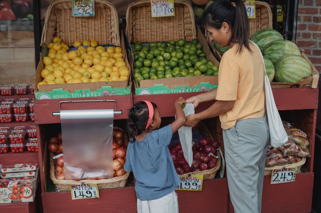 community members accessing fresh produce at a farmers market in Washington State