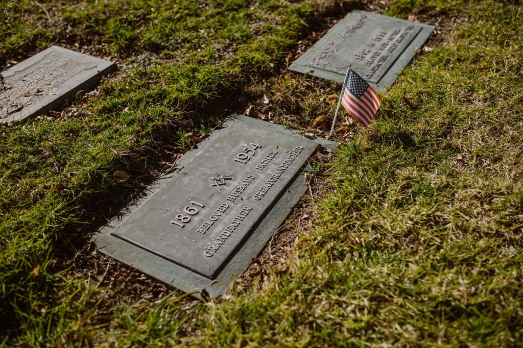 close-up of Confederate soldier grave markers at the most haunted place in Georgia