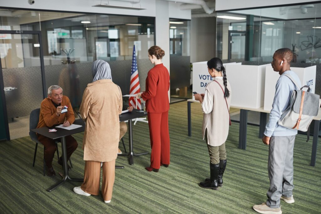 Kansas state voters at polling station in 2024 battleground election