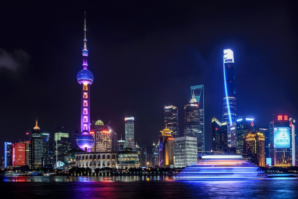 Shanghai Pudong skyline at night representing Asian cities with the most skyscrapers