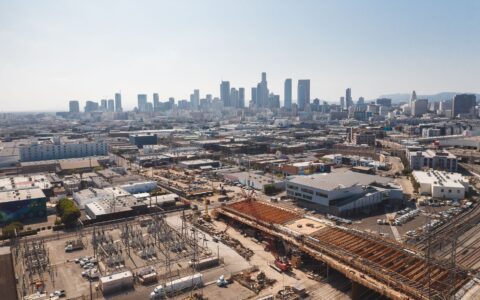 aerial view of Los Angeles neighborhoods with urban streets