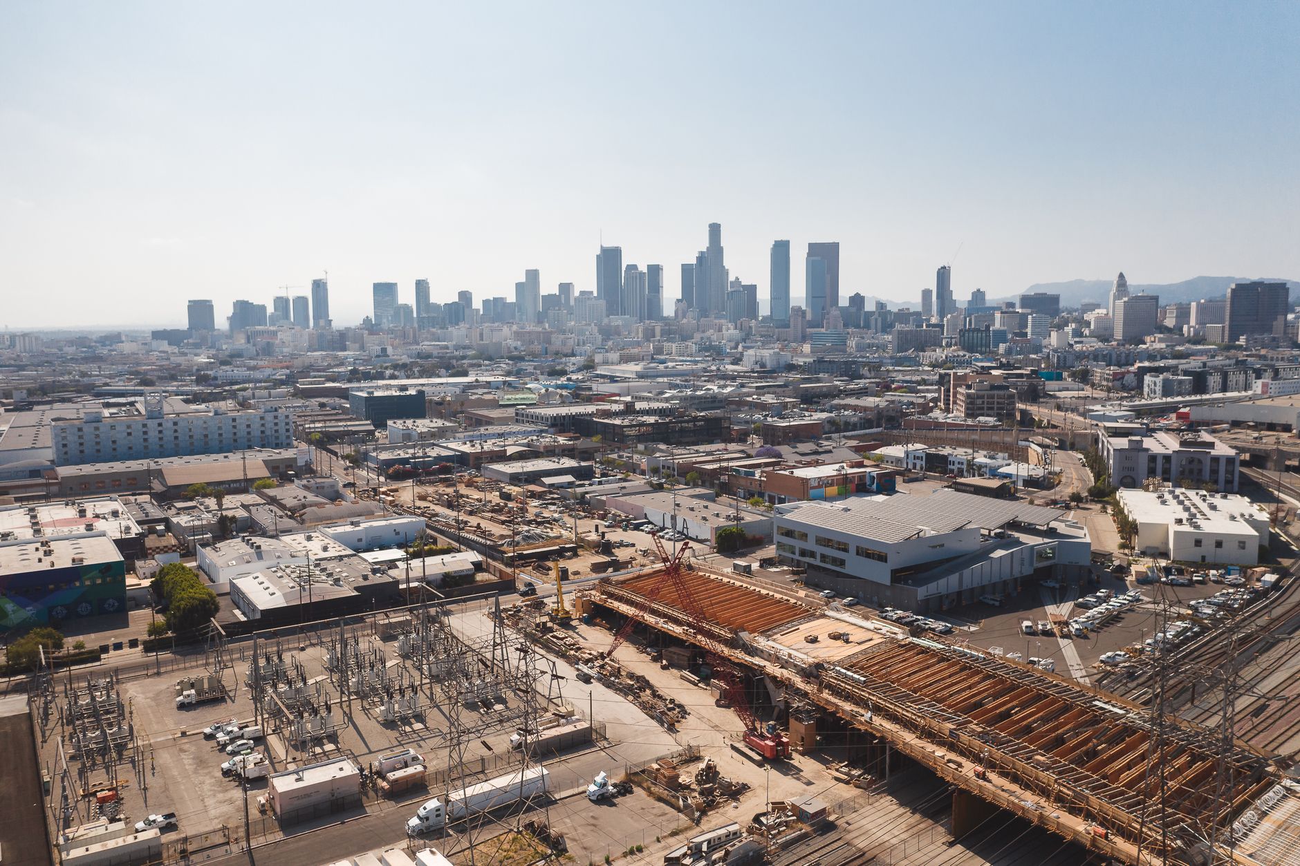 aerial view of Los Angeles neighborhoods with urban streets