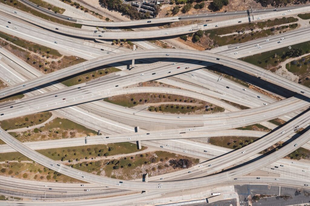 drivers practicing safe and aware driving on a Midwest interstate highway