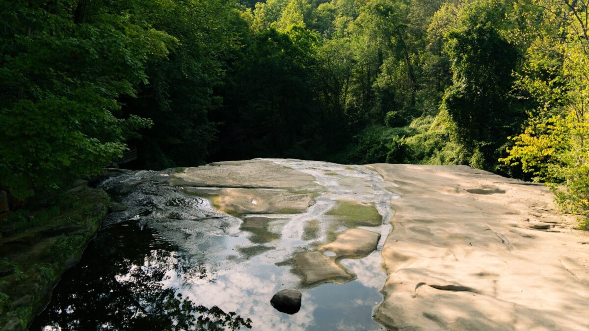 Stream flowing over rock in Cuyahoga Valley National Park near Akron