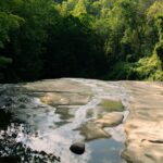 Stream flowing over rock in Cuyahoga Valley National Park near Akron