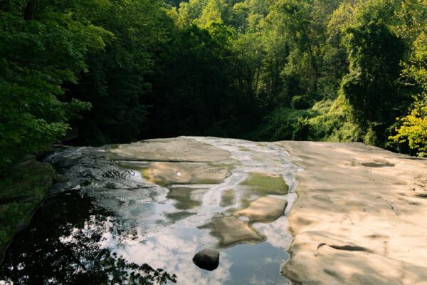 Stream flowing over rock in Cuyahoga Valley National Park near Akron