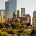 Dallas Texas skyline at sunset with Reunion Tower