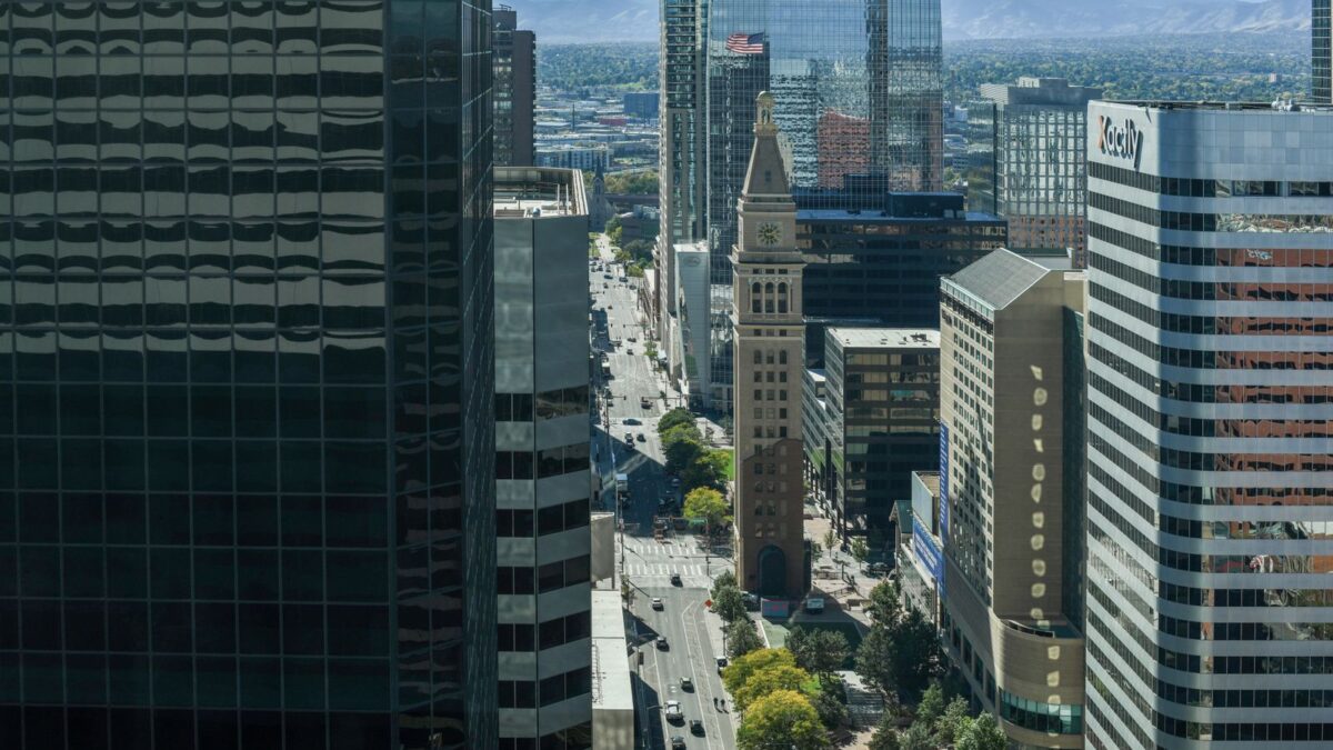 Downtown Denver skyline aerial view