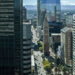 Downtown Denver skyline aerial view