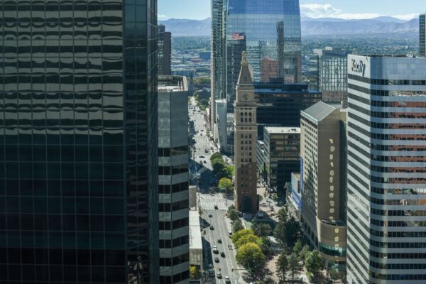 Downtown Denver skyline aerial view