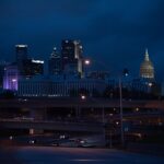 Illuminated Atlanta skyline with downtown high-rise buildings at night