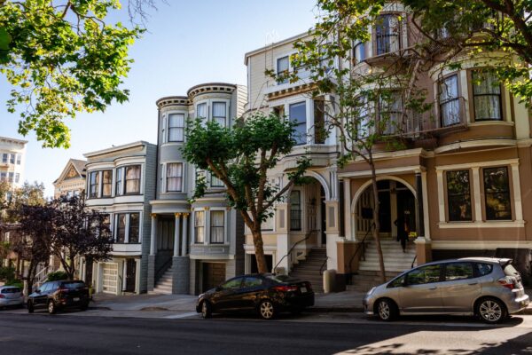 Classic Victorian houses along a steep San Francisco street