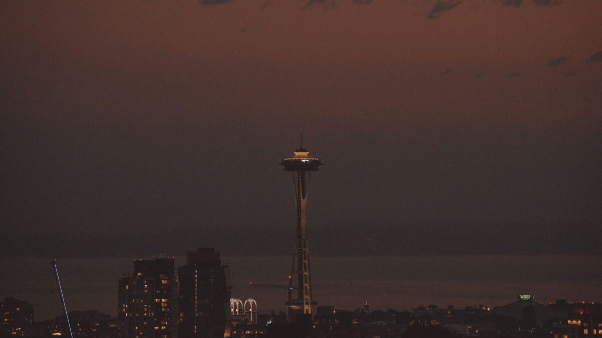 Seattle skyline with Space Needle at sunset