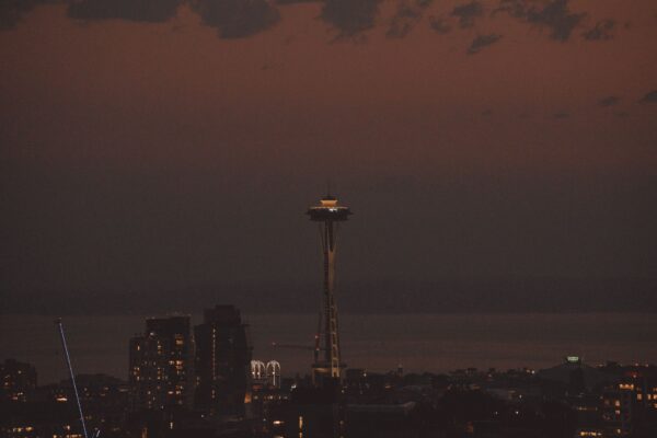 Seattle skyline with Space Needle at sunset