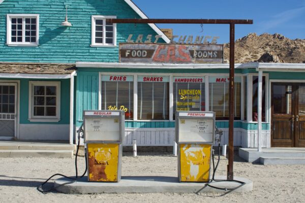 Gas station price sign in the USA
