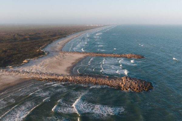Aerial view of Mustang Island beach near Corpus Christi, Texas