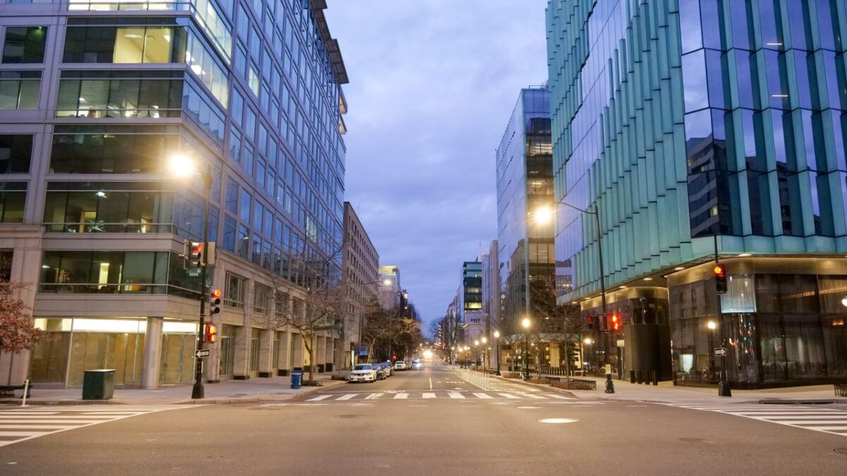 Empty street in Washington DC at dawn