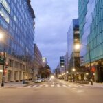 Empty street in Washington DC at dawn