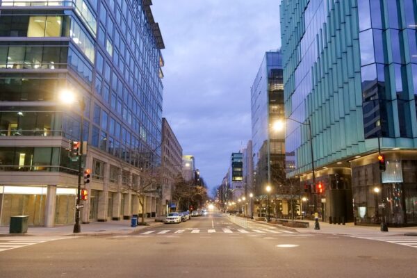 Empty street in Washington DC at dawn