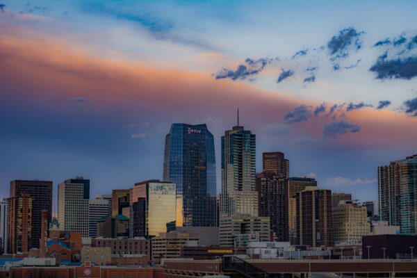 Denver, Colorado skyline at dusk