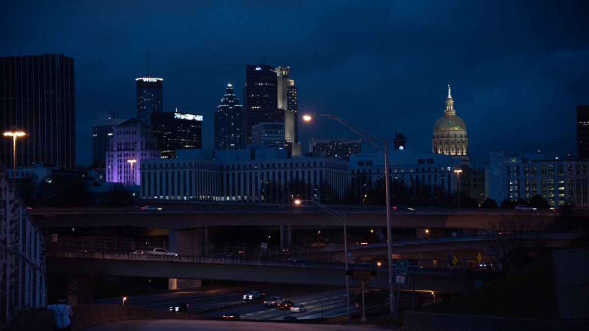 Atlanta, Georgia skyline at night with illuminated buildings