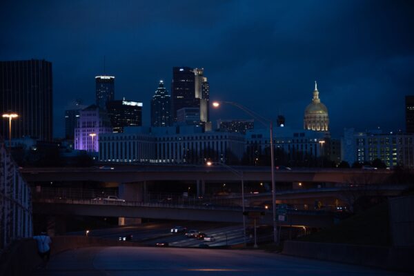 Atlanta, Georgia skyline at night with illuminated buildings