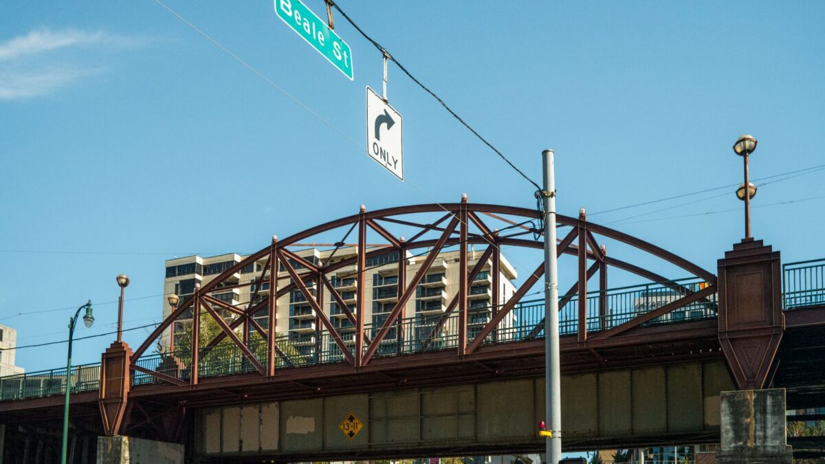 Beale Street bridge with the Memphis city skyline in the background