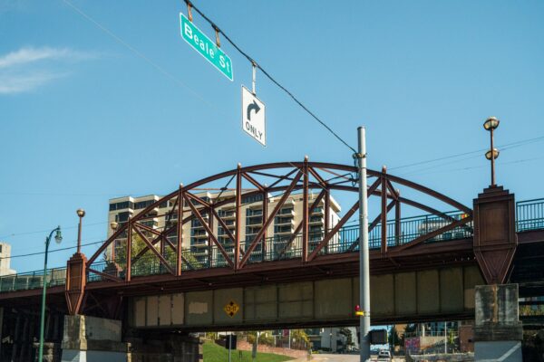 Beale Street bridge with the Memphis city skyline in the background
